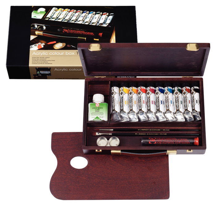 Talens Rembrandt Set de Pintura Acrílica con 10 Tubos de 40ml y Caja de Madera